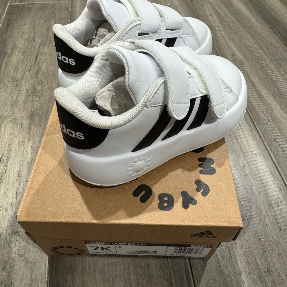 Adidas White and Black Low-Top Sneakers with Velcro Straps